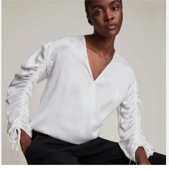Allsaints Women's Preslie Silk Blouse in Chalk White Size 6 - Picture 2 of 6